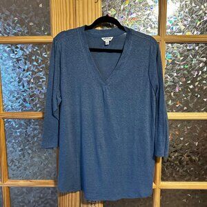 Orvis Womens XL Long Sleeve Lightweight Casual V Neck Linen Blend Gropcore